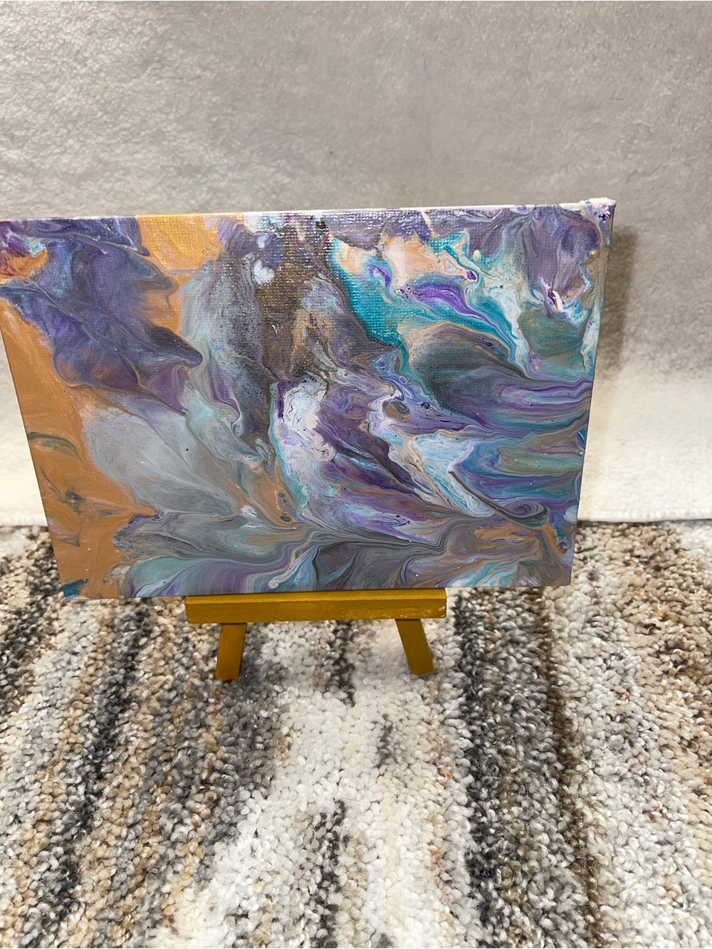 Abstract Fluid Art Canvas in Purple, Teal, Gold
